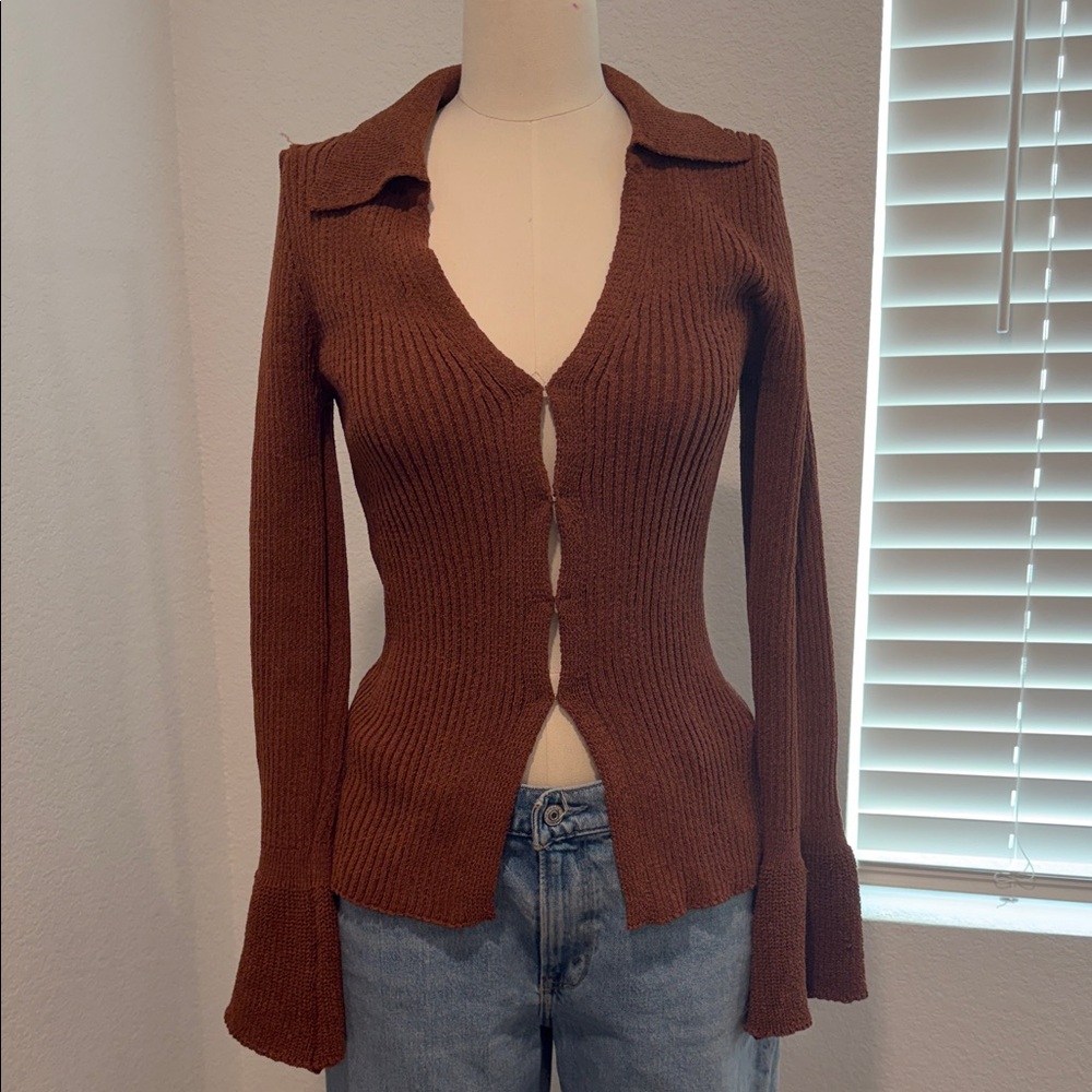 Brown Ribbed Women's Sweater